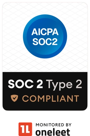 SOC 2 Type II badge, monitored by Oneleet